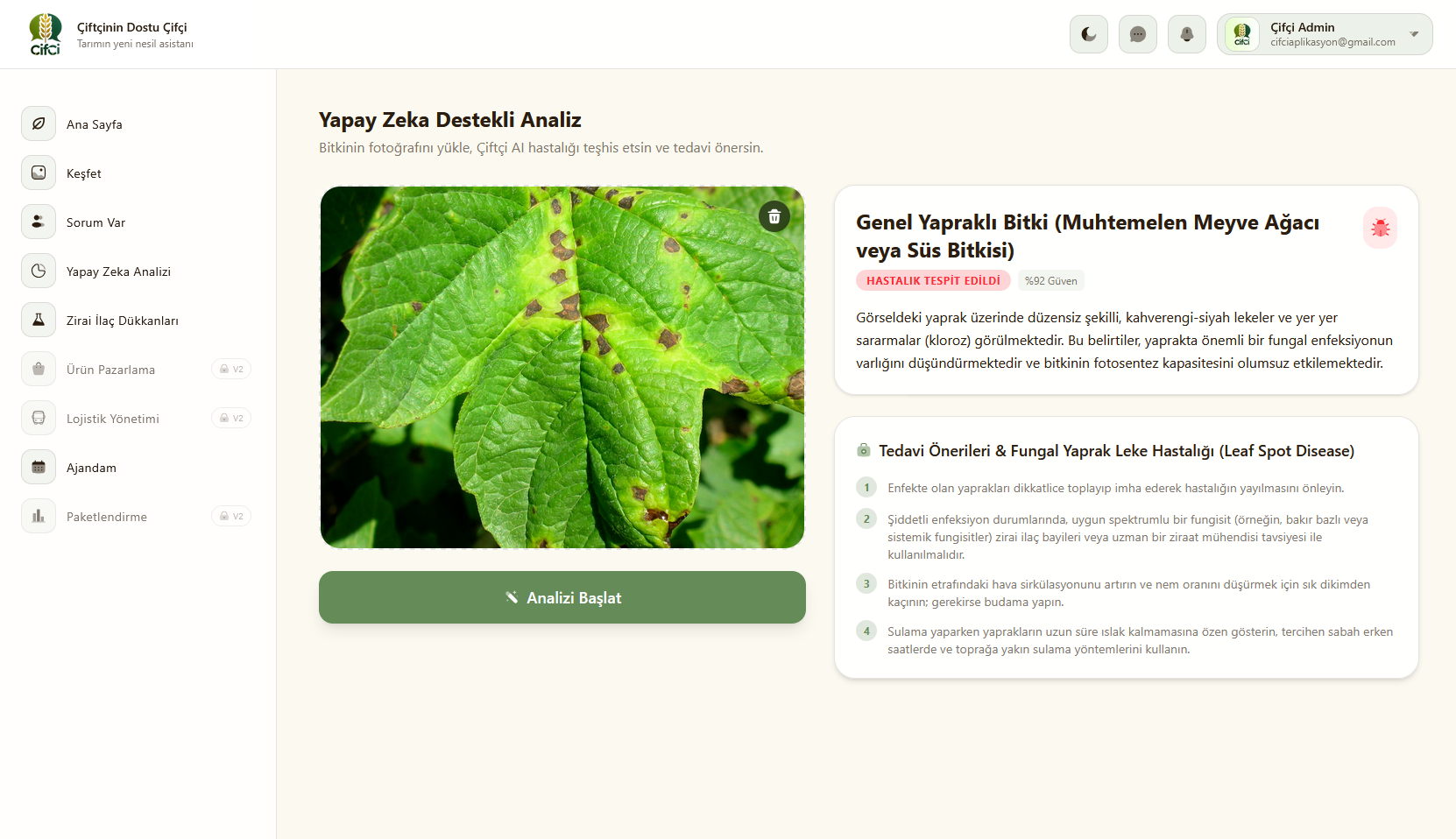 AI Bitki Analizi Ekranı